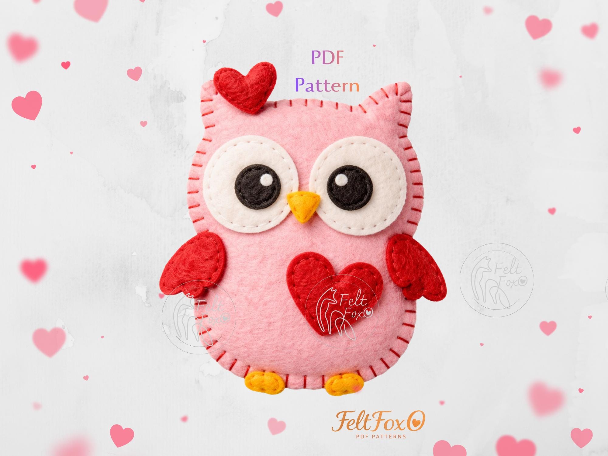 Felt Owl Sewing Pattern PDF, Valentine&rsquo;s Day Ornament, Easy Beginner Hand Sewing Tutorial Felt