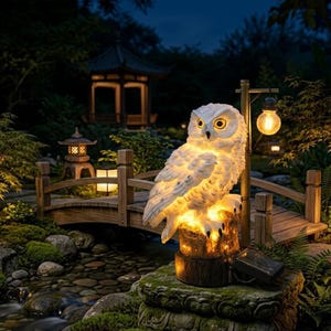 Lámpara solar de búho realista, lámpara LED de jardín con estaca, decoración exterior impermeable, arte para patio, césped y paisaje, estatua de pájaro que brilla en la noche.