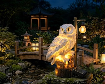 Lámpara solar de búho realista, lámpara LED de jardín con estaca, decoración exterior impermeable, arte para patio, césped y paisaje, estatua de pájaro que brilla en la noche.