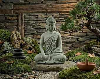 Mini Stein Buddha Statue, Grüner Sandstein buddhistische Figur für Garten Aquarium Tisch, Zen Wohnkultur, thailändisches orientalisches Meditationsgeschenk