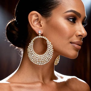 Elaine Diamante Crystal Hoops by BerryRedGirl | Oversized Rhinestone Hoop Earrings | 18K Gold Plated Jewelry | Gift for Her