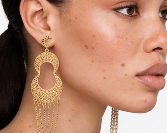24K Gold Plated Egyptian-Style Tassel Earrings | Bold Statement Jewelry
