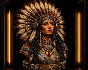 Warpaint Queen Bust STL | Tribal Warrior Queen 3D Print File | Native Inspired Female Bust Statue | Resin & FDM STL Download