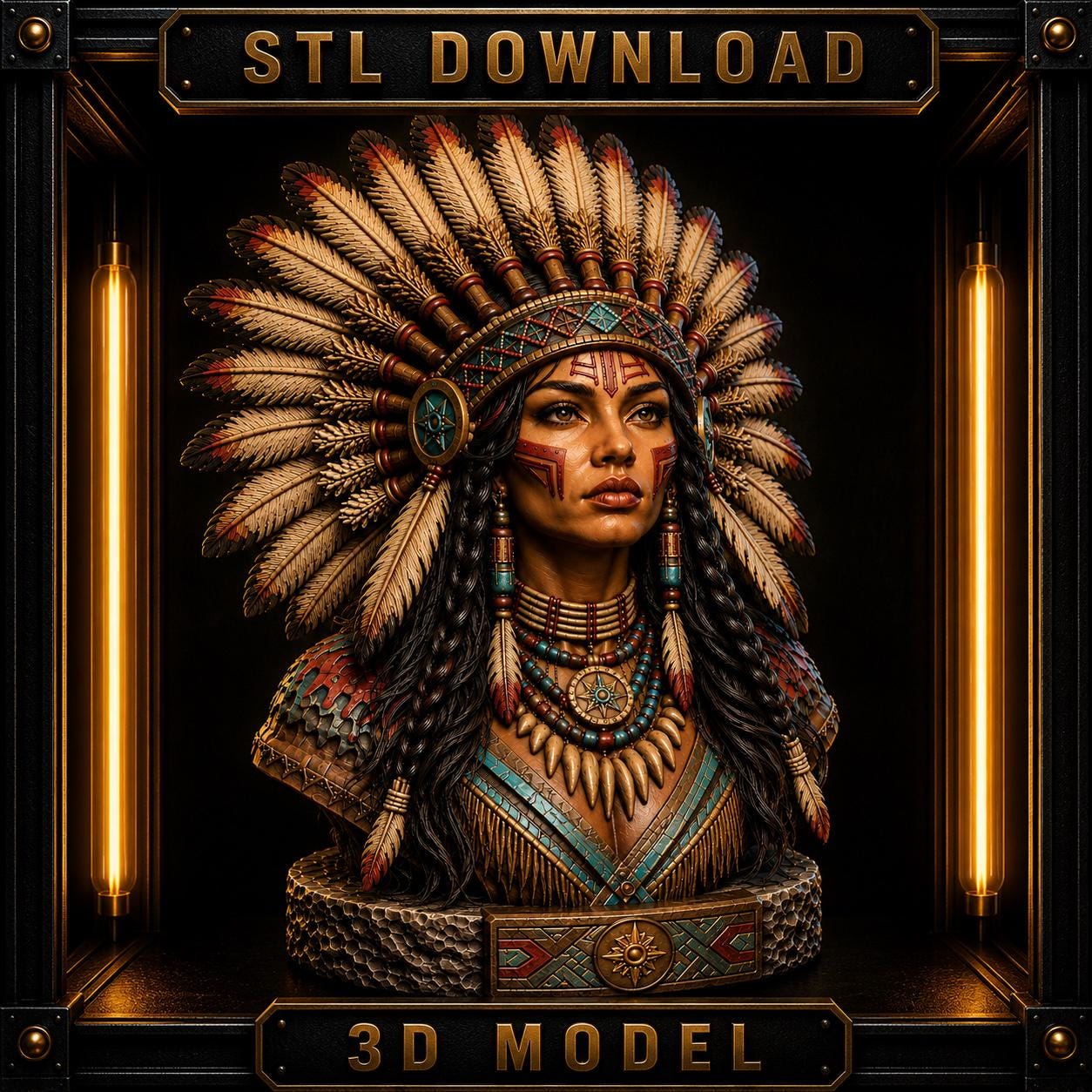 Warpaint Queen Bust STL | Tribal Warrior Queen 3D Print File | Native ...