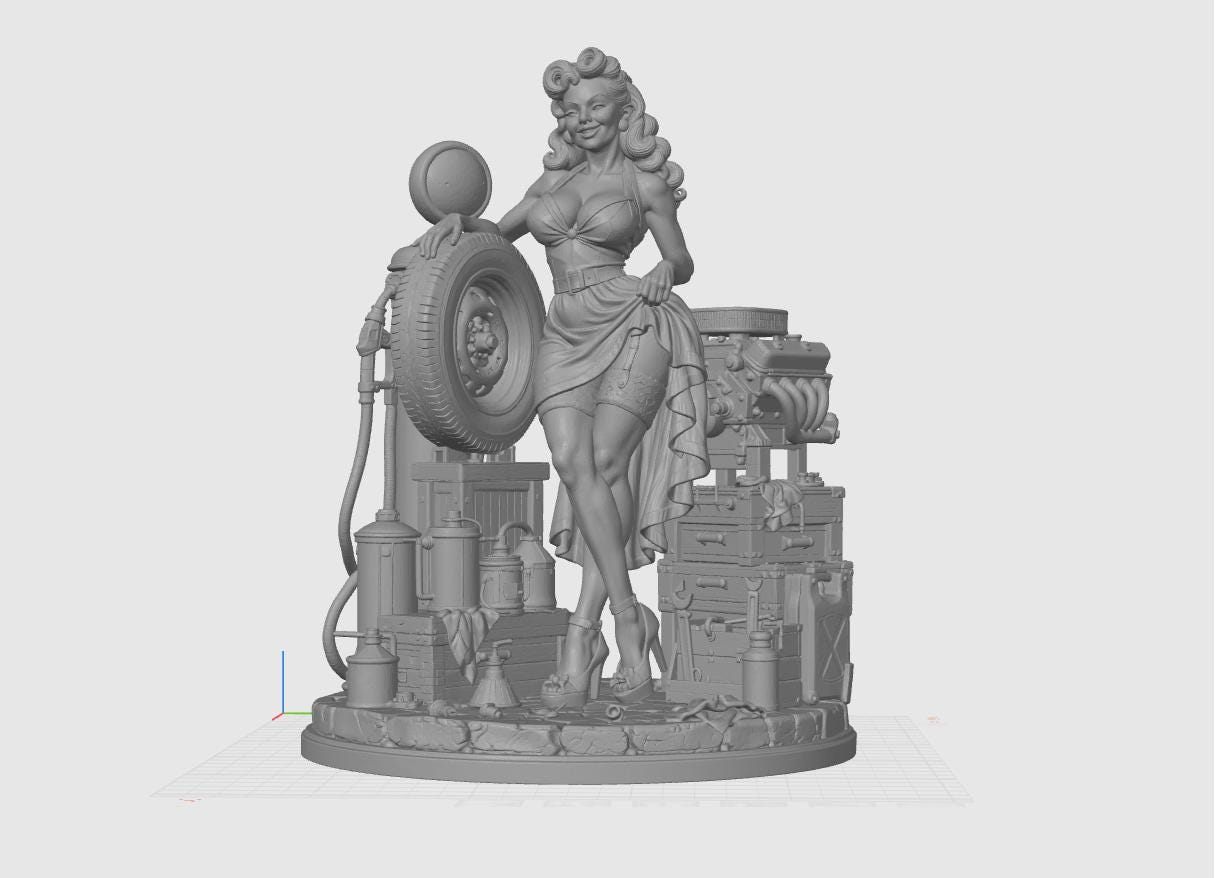 Pinup Stl File Vintage Mechanic Pinup STL File for 3D Printing | Retro Garage Girl ...