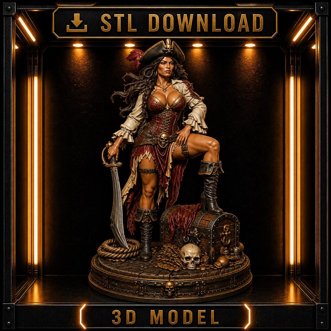 Pinup Stl File Pirate Pinup STL File, Queen of Plunder 3d Model, Female Pirate Statue ...