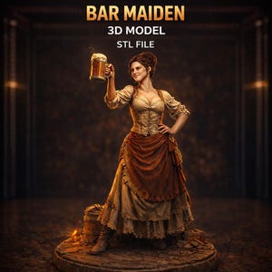Tavern Barmaid STL File – Fantasy Innkeeper Statue, DnD Miniature (Digital Download)