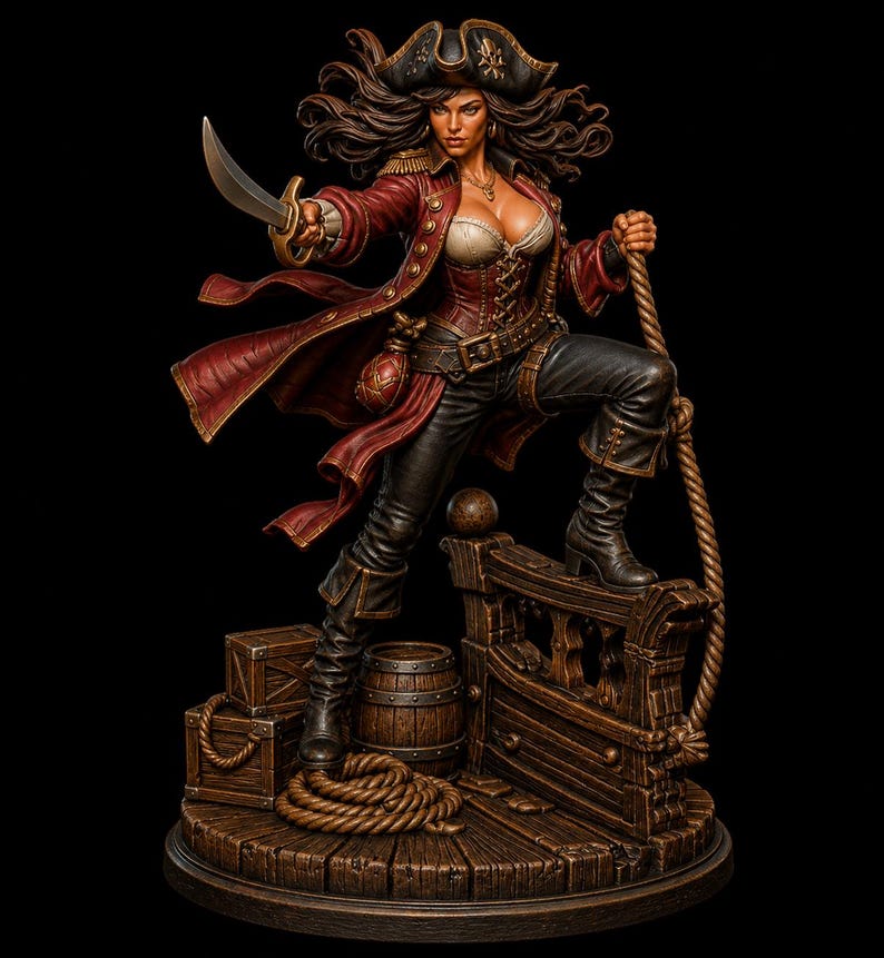 Pinup Stl File Pirate Pinup STL File, Bloodtide Empress 3d Model, Female Pirate Statue ...