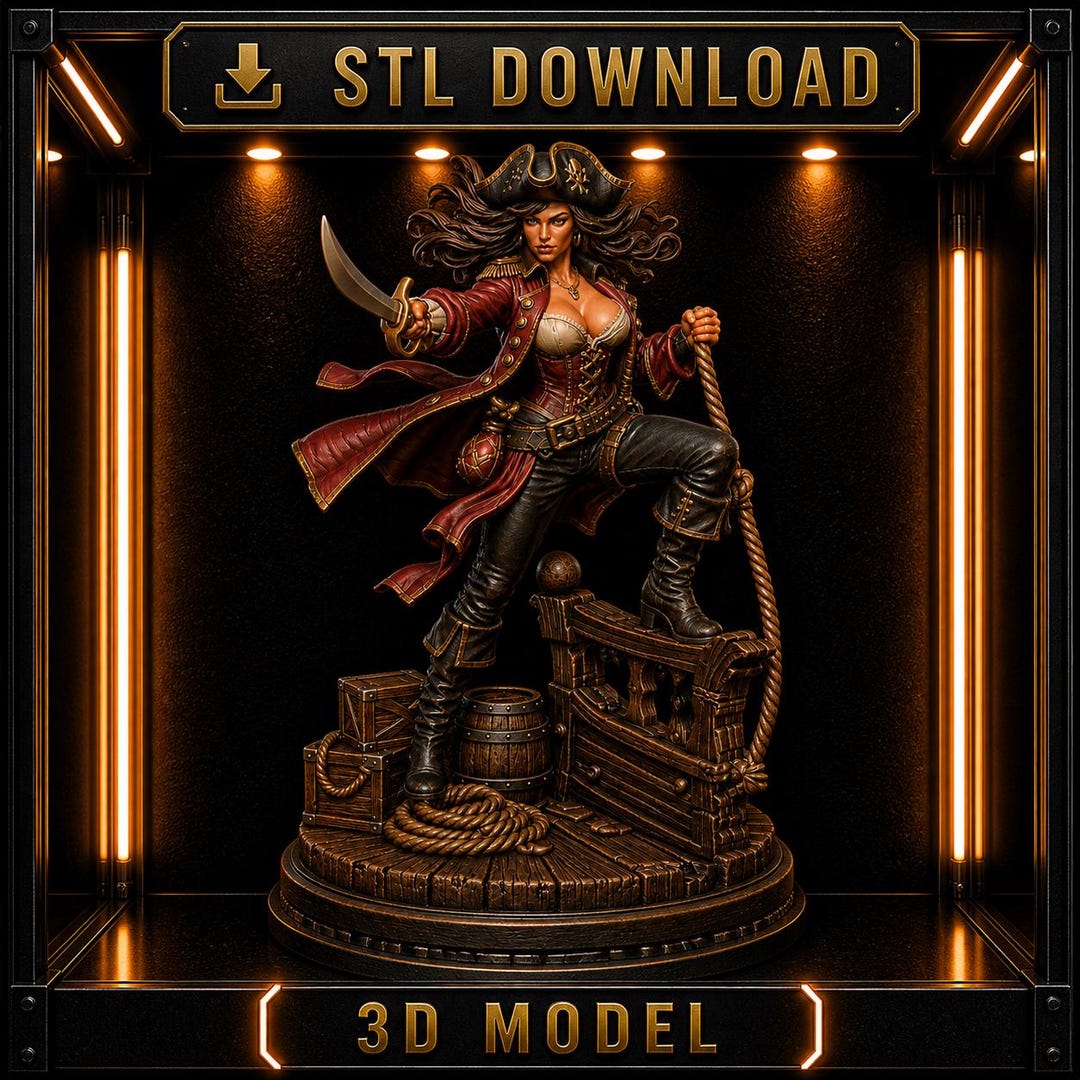 Pinup Stl File Pirate Pinup STL File, Bloodtide Empress 3d Model, Female Pirate Statue ...