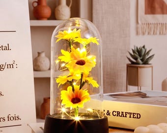 Sonnenblume Ewige Blume im Glasdom LED-Licht | Muttertagsgeschenk für Mama, Abschlussgeschenk für sie, Geburtstagsgeschenk für Frau, Raumdekor