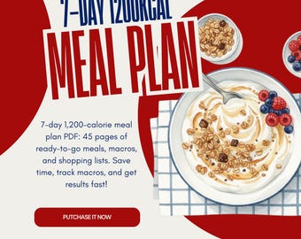 1200 Calorie Meal Plan | 7-Day Healthy Recipes, Macros (PDF)