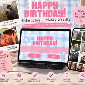 Plantilla de sitio web de cumpleaños / Regalo de cumpleaños digital interactivo / Sitio web editable en Canva