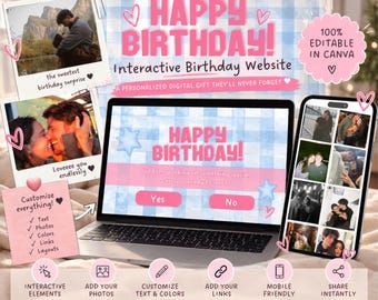 Modello di sito web per compleanno / Regalo di compleanno digitale interattivo / Sito web modificabile con Canva