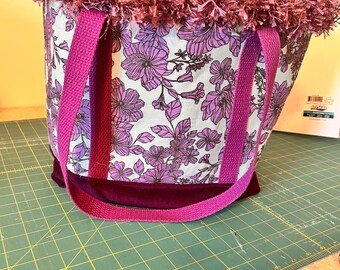 Handgemachte Blumen Einkaufstasche | Pink & Lila Stoff Tote |