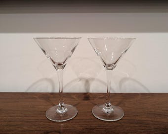 Set of 2 Vintage Mid Century Luminarc Martini Glasses | 7.5″ Tall Retro Barware