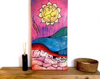 Boho art Original, painting for nature lovers, mandala painting, Peace sign, zen wall decor, modern art paintings, yoga art, colorful art