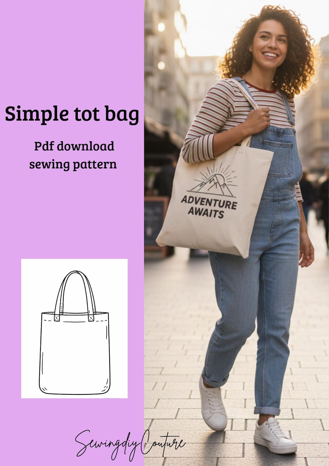 Simple Tote Bag Sewing Pattern | Printable PDF A4 | Easy Beginner Tote ...