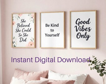 Paquete de láminas decorativas con frases inspiradoras / Láminas femeninas en rosa (Descarga digital)