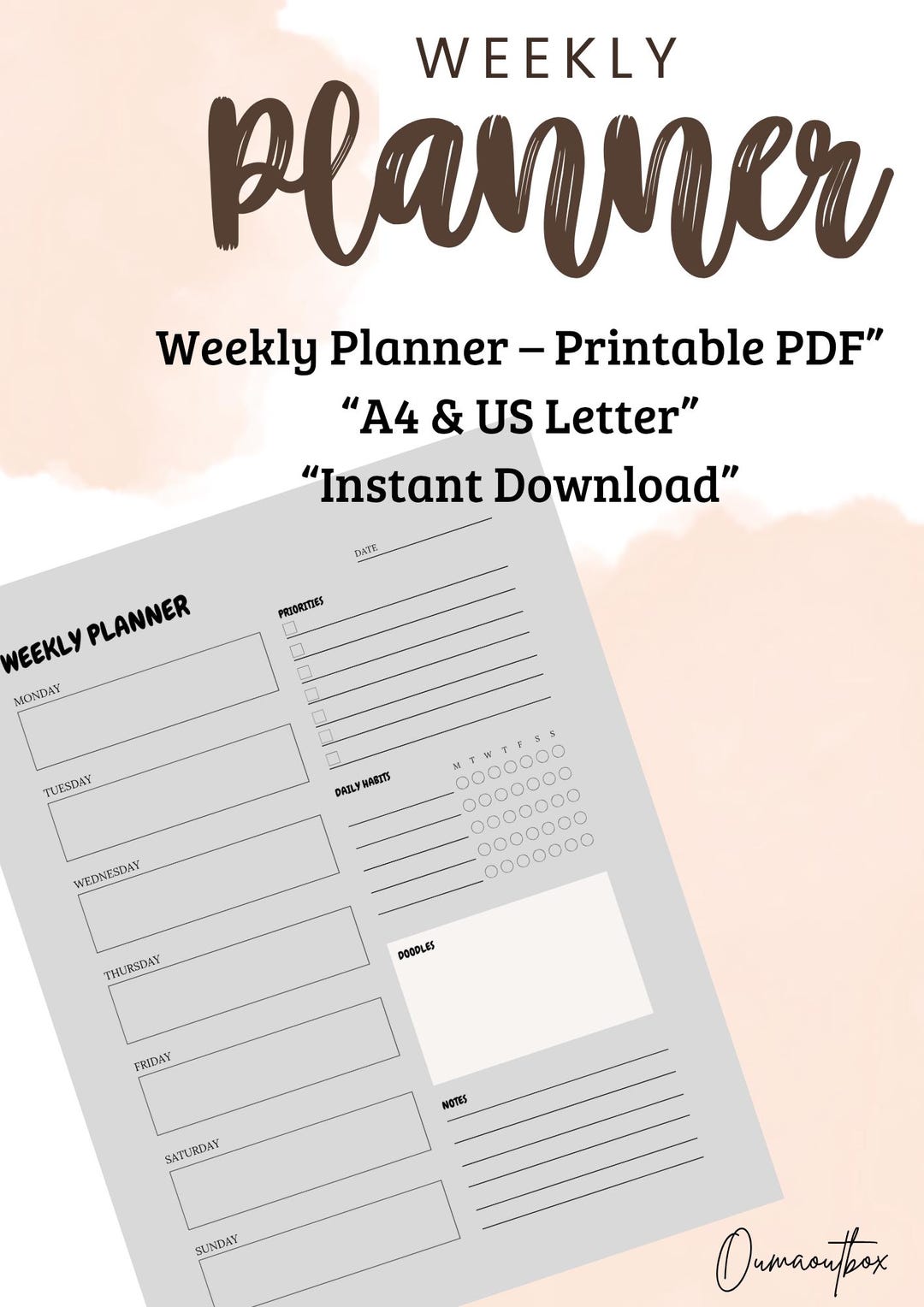 Minimal Weekly Planner Printable | Simple Organizer PDF | A4 , Neutral ...