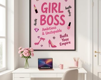Girl Boss Wall Art | Motivational Feminist Office Decor (Digital Download)