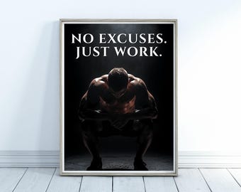 No Excuses Gym Wall Art | Workout Motivation Poster | Fitness Discipline Decor for Men