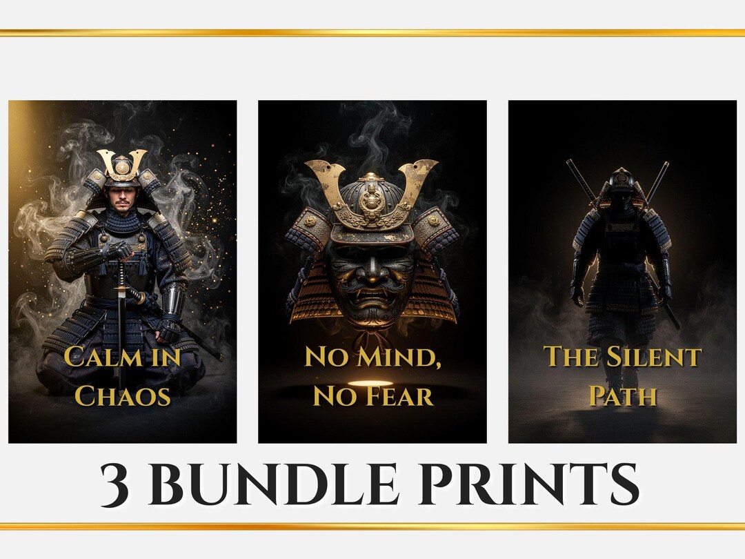 Stoic Samurai Warrior Prints | Set of 3 Dark Discipline Strength Decor ...