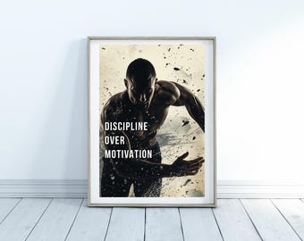 Plakat „Dyscyplina ponad motywacją” | Plakat „Nastawienie” | Wydruk motywacyjny na siłownię (JPG, PNG, PDF)