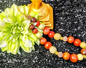 Handmade wood beaded with gold accent necklace 20" with 2" gold extension chain