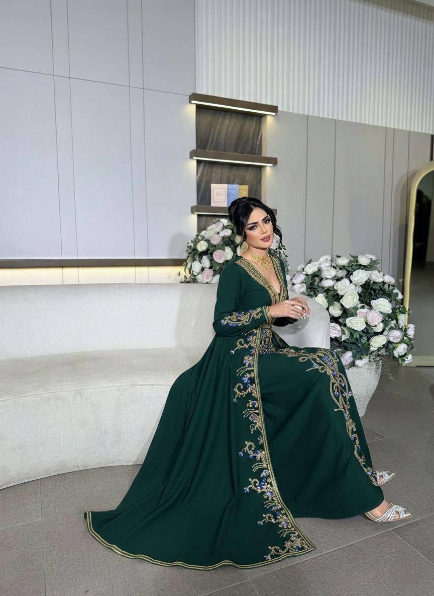 khaleeji evening dresses Henna Party Dress Khaleeji Thobe Caftan 4XL / 60 Inches / Jacket Navy Blue & Inner beige main image 1