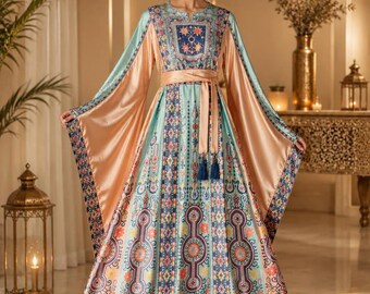 ثوب الكم العريض تطريز غرزة مثمنة