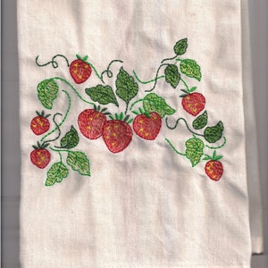 New Kitchen Tea Towel with VINTAGE STRAWBERRIES  embroidered