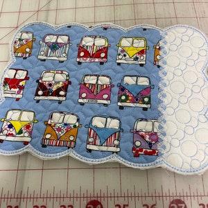 NEW Embroidered Mug RUg mouse pad hippie bus fabric