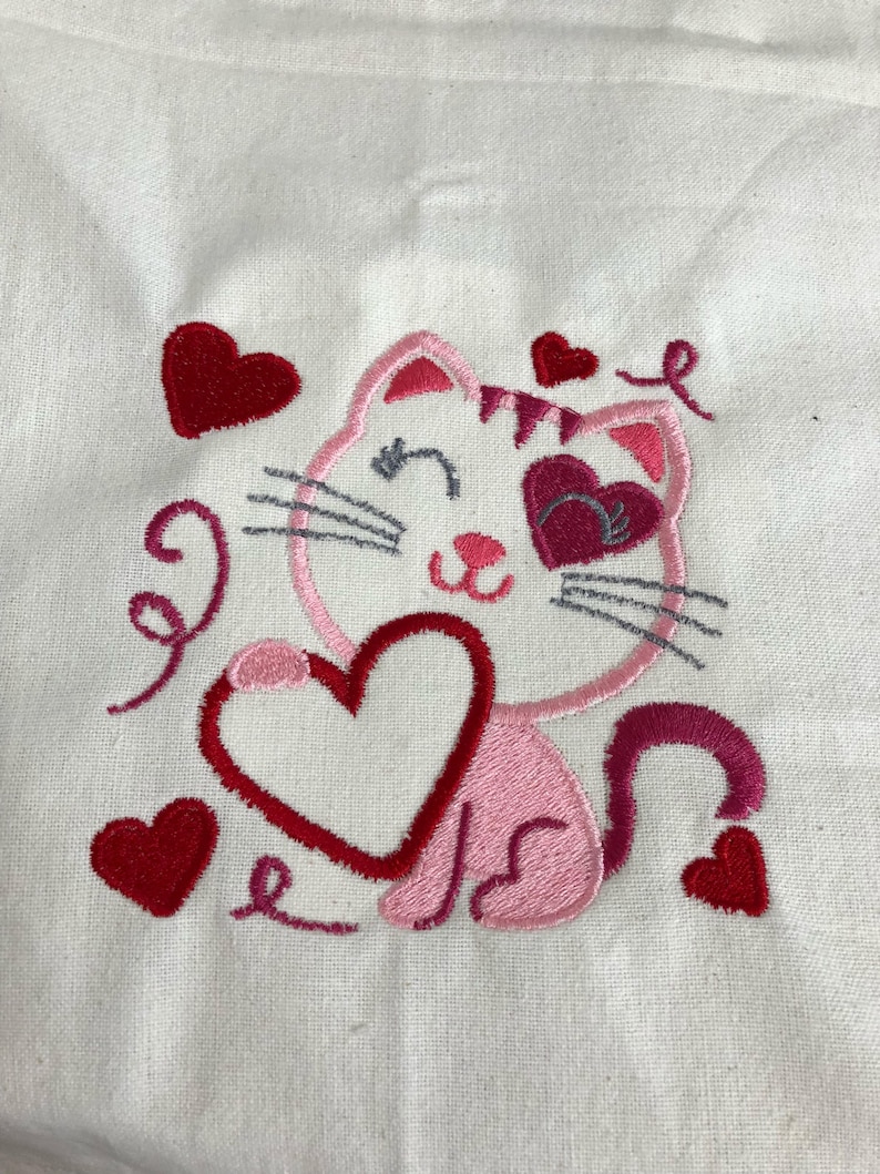 New kitchen tea towel VALENTINE day CAT with Hearts