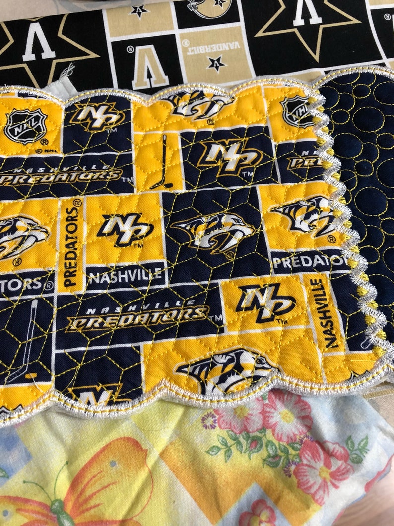 NEW Embroidered Mug RUg Mouse Pad made with Nashville predators hockey fabric