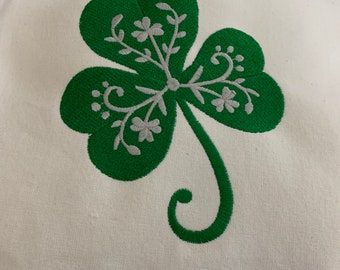 New Tea Kitchen towel embroidered SHAMROCK St Patrick's day CEltic