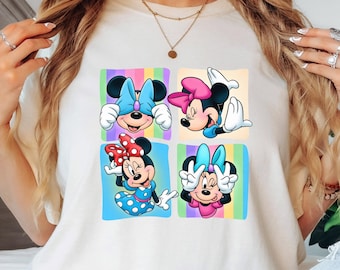 Minnie Maus Squad Shirt, Retro Minnie buntes Porträt T-Shirt, Disney Familien Urlaub Shirt, süßes Minnie Maus Ohren Geschenk, Disneyland Reise Top