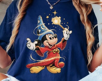 Zauberer Micky Shirt, Fantasia Disney T-Shirt, Magisches Micky Maus T-Shirt, Disney Familien Urlaub Top, Vintage Zauberer Mickey Grafik Shirt