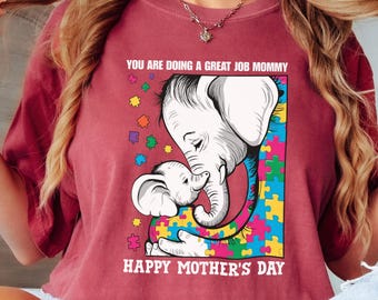 Autism Awareness Mommy Shirt, Elephant Mother and Baby Puzzle Tee, Happy Mother's Day Gift, Neurodiversity Apparel, Special Needs Mom Gift