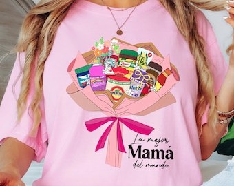 Camisa española del Día de la Madre, Camiseta La Mejor Mamá Del Mundo, Regalo divertido de mamá con ramo de comestibles, Camisa Dia De La Madre, Regalo de mamá latina, Camisa de mamá