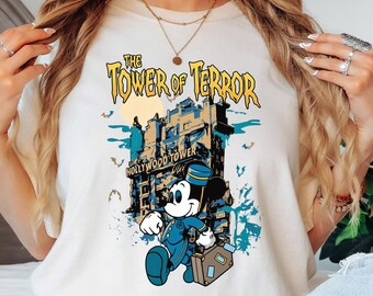 Der Turm des Schreckens Micky Maus Shirt, Hollywood Tower Hotel Sweatshirt, Disney Halloween Rundhalsausschnitt, Hollywood Studios Reise, Gruseliger Micky