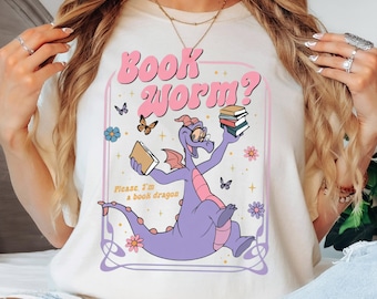 Figment Book Worm Sweatshirt, Retro Book Dragon Tee, Vintage Disney Figment Reading Shirt, Magical Kingdom Epcot Apparel