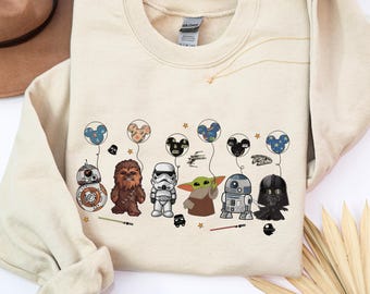 Disney Star Wars Shirt, Mickey Balloons Star Wars Squad Tee, BB8 Chewbacca Stormtrooper Yoda R2D2 Darth Vader Sweatshirt, Magical Family Tee
