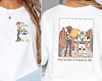 Camiseta personalizada Toy Story, camiseta personalizada para irmã mais velha e irmão mais velho, camiseta da viagem em família do Woody e Buzz Lightyear, camiseta combinando para presentear melhores amigos.
