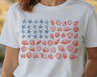 Nautical T-Shirt, Beach Themed Apparel, Starfish Seashell Design, Summer Vacation Outfit, Unique Beachwear, Gift for Beach Lovers