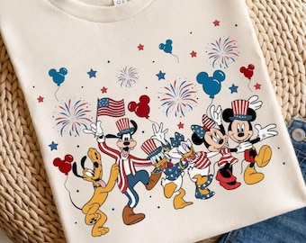 Camiseta Disney del 4 de julio, camiseta patriótica de Mickey y sus amigos, camiseta familiar Disney con la bandera estadounidense, camisetas Disney para viajes del Día de la Independencia