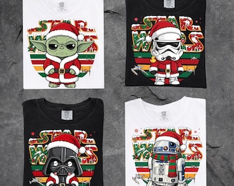 Maglietta natalizia Disney Star Wars, maglietta con grafica natalizia di Yoda e Darth Vader, maglietta coordinata carina, regalo di Natale per fan Jedi, felpa coordinata
