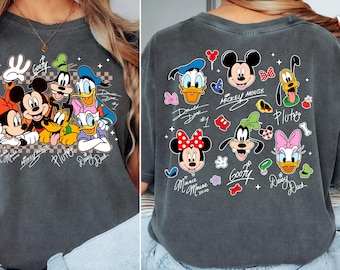 Double Sided Disney Mickey and Friends Signature Shirt, Front and Back Disney Squad Tee, Retro Mickey Mouse Autograph Sweatshirt