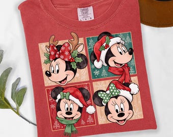 Maglietta natalizia Disney con Topolino e Minnie, maglietta con grafica dei personaggi invernali per le feste, top coordinato carino, regalo festivo per i fan, felpa coordinata