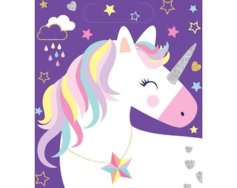 Unicorn Party Favor Loot Bags – 8 Count Plastic Goody Bags (7" x 9")