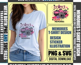 Floral Camera T-Shirt Design, Collect Sweet Memories Graphic (Digital Download)